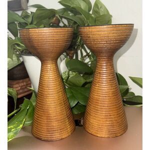 Set Of 2 Wooden Mohogany 8" Candle Holder‎
